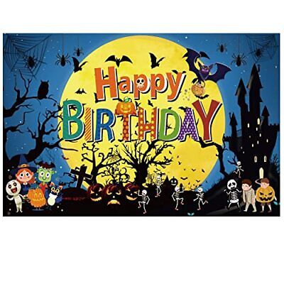 Famoby Happy Birthday Theme Fabric Sign Poster Banner Backdrop with Halloween...