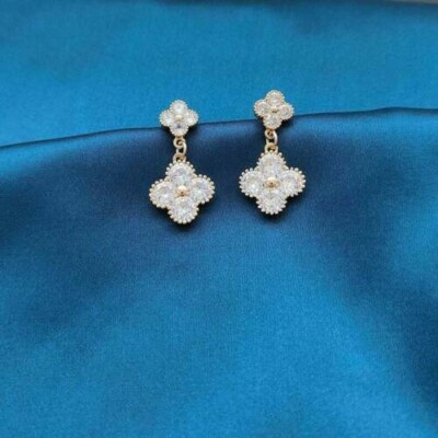 Drop/Dangle Earrings 14k Yellow Gold Plated Silver 3Ct Round Lab-Created Diamond