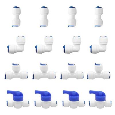1/4 Inch OD Quick Connect Push In To Connect Water Tube Fittings, 16 Pack