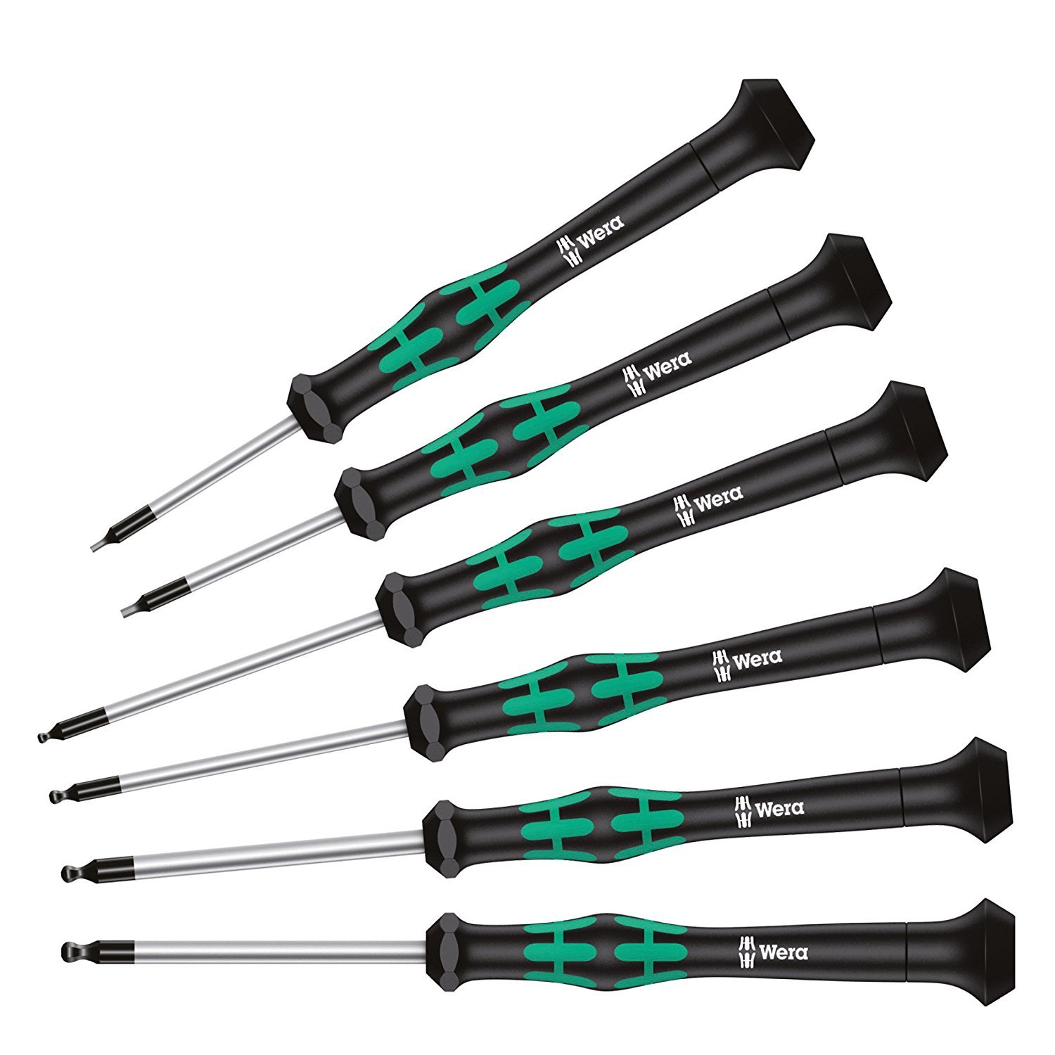 Wera 05118156001 Micro Ball End Hex Precision Screwdriver Set, 6 Piece