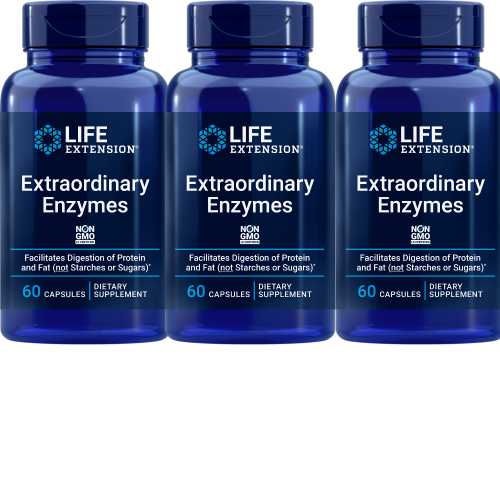 Life Extension Extraordinary Enzymes 3X60 Caps Protease/Lipase/Trypsin/Pectinase