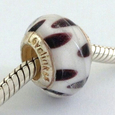 Authentic Lovelinks Pastiche Murano Glass White W/ Brown Spots Bead Charm