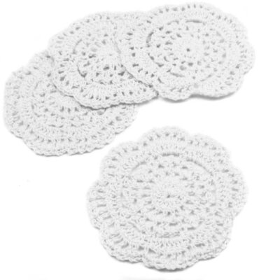 Small Crochet Cotton Lace Coasters Doilies Pack Set 4pc White Round 4 Inch