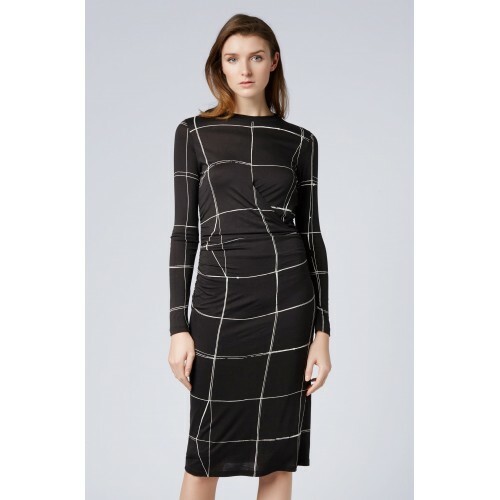

HUGO BOSS Черно-белая оконная клетка в клетку Esetta Стретч-вязание со сборками Миди  10/12, Multicolor, ESETTA