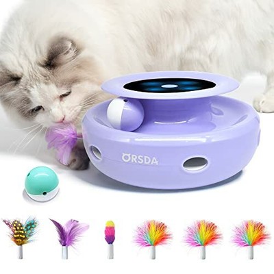 INTERACTIVE CAT TOYS Automatic Balls Ambush Feather Attachments Periwinkle ORSDA