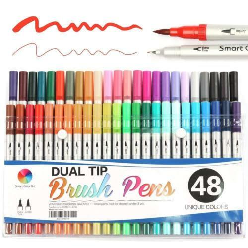 Smart Color Art Dual Tip Brush Pens With Fineliner 0.4 Markers 48 ...