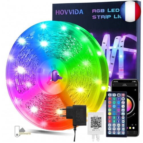 Hovvida Ruban Led 15m, 1 Rouleau, 30 Led/MÃ¨Tre, 24v Rvb Bande Led, 450 Led, App 