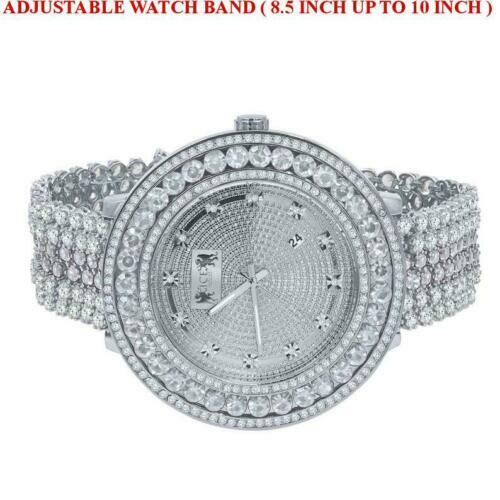 Pre-owned Ice House 18k White Gold Finish Men's Real Diamond Dial Watch Custom Band Full Illusion Xl