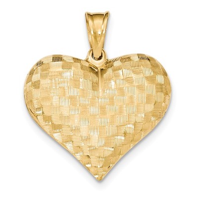 Pre-owned Wishing For Claudia 14k Yellow Gold 1.5 Inch Large Weave Textured 3-d Puffed Heart Pendant Charm