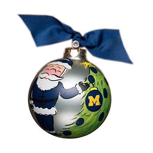 Michigan Wolverines Painted Santa Large Glass Ball Hanging Ornament, 4-Inch