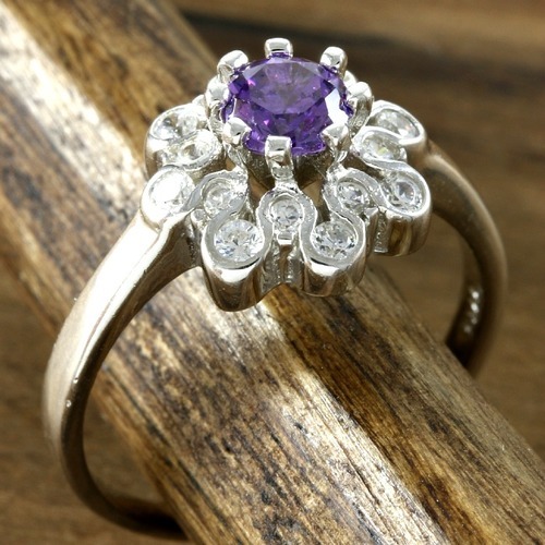 Amethyst And White Sapphire  Silver Ring