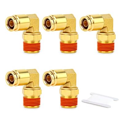 5PCS Brass DOT Push to Connect Fittings 1/4'' OD x 1/4'' NPT 90 Degree Elbow Un...