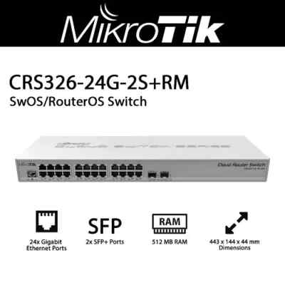 Mikrotik Router CRS326-24G-2S+RM Cloud Switch, 24xGbit LAN, 2xSFP+, Rackmount