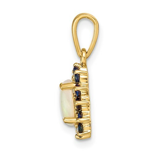 Pre-owned Superdealsforeverything Real 14kt Yellow Gold Genuine Opal And Sapphire Pendant