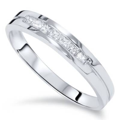 3/8ct Mens Princess Cut Diamond Polished Wedding Ring 14K White Gold