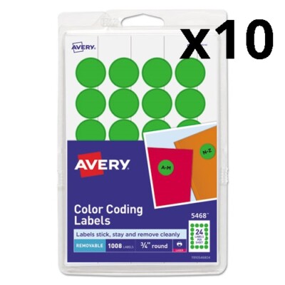 Printable Self-Adhesive Removable Color-Coding Labels, 0.75'' dia., Neon Green,