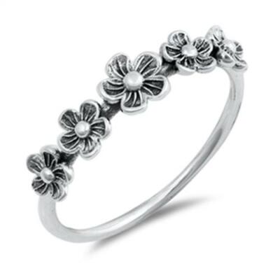 925 Sterling Silver Five Flowers Cute Fashion Ring New Size 4-13