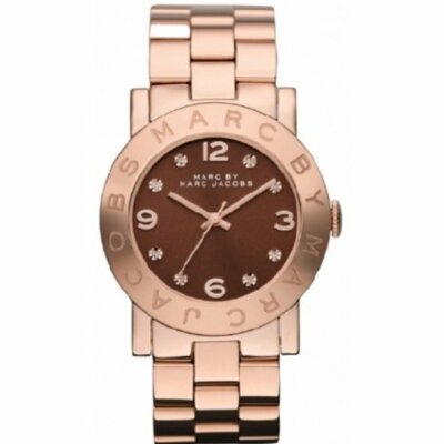 Pre-owned Marc By Marc Jacobs Marc Jacobs Amy Rose Gold Tone,brown Crystal Dial Small Watch Mbm3167