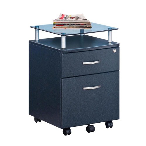 Rolling File Cabinet with Glass Top Shelving Storage Organizer Office Furniture