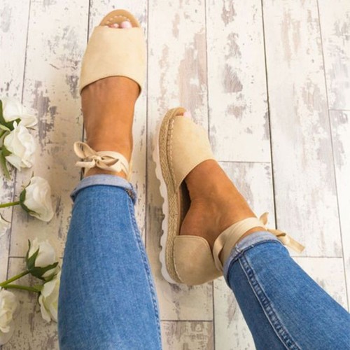 Womens Sandals Flat Wedge Strappy Espadrilles Peep Toe Beach Flip Flops Shoes