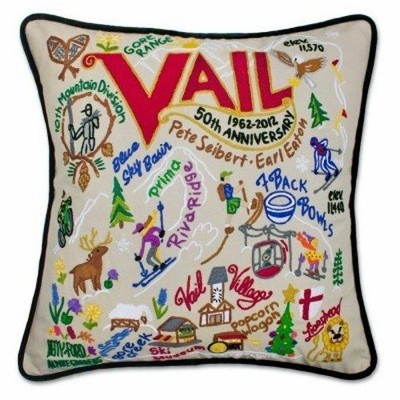 Ski Vail Hand-Embroidered Pillow