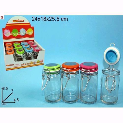 Set 12 Pezzi Barattolo Barattolino Tappo Ermetico Colorato 100ml Vetro idea