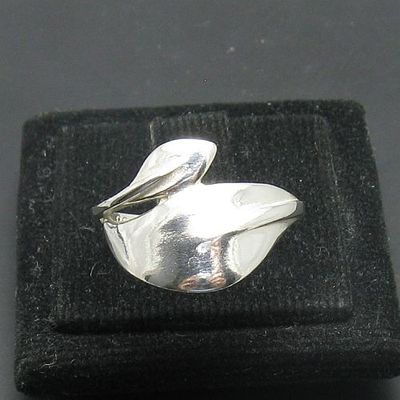 Stylish Plain Sterling Silver Ring Solid 925 Leaf Nickel Free Handmade