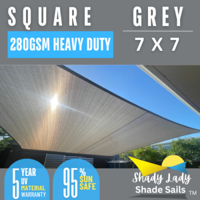 95% UV 7X7M Square GREY 7m X 7m Shade Sail Sun Heavy Duty 95% UV 5 YEAR UV WNTY