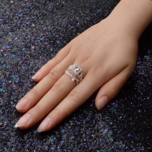 14K White Gold FN 3.55CT Princess Lab-Created Diamond Bridal