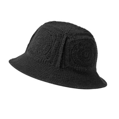 Bucket Hat for Women Men Handmade Crochet Knit Sun Hat Wide Brim One Size Black