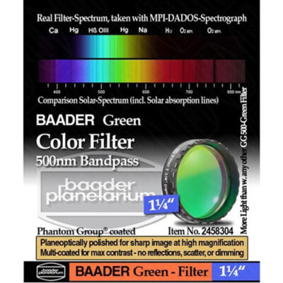 Baader Premium Eyepiece Filter: Green, 500nm Bandpass - 1.25'' # FCFG-1 2458304