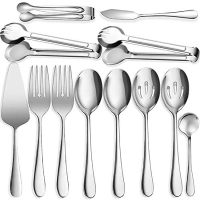 12 PCS Stainless Steel Serving Utensils Large Spoons Slotted Spoons Forks Ton...