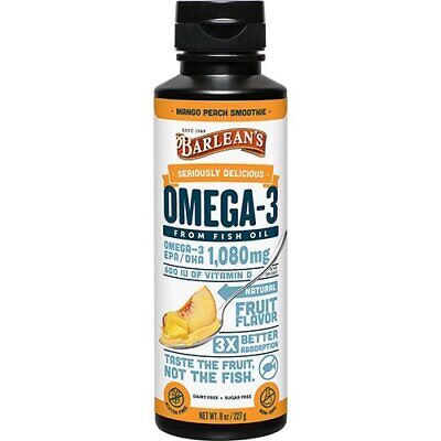 Очень вкусный рыбий жир Омега-3 с Манго-персиковым смузи Barleans, 8 унций жидкого