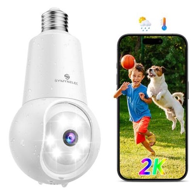  2K Light Bulb Security Camera Outdoor, 2.4GHz WiFi Only 2.4GHz Only 2K 1 Pack