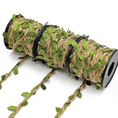 98.4 Feet Natural Jute Twine with Burlap Leaf Natural Jute Twine with Green