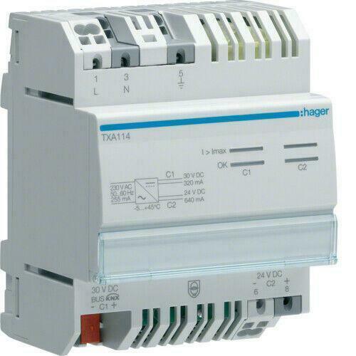 TEBIS EIB KNX HAGER TXA114 SPANNUNGSVERSORGUNG 320mA + 24VDC -