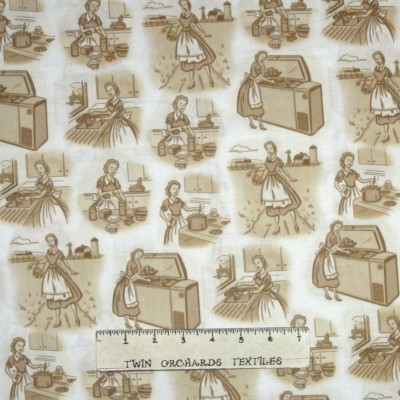 Retro Fabric - Remember When Housewife Sepia Scene - Quilting Treasures QT 18''