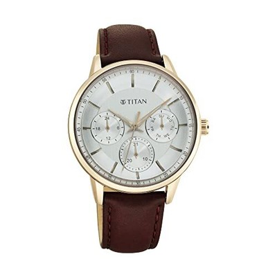 Pre-owned Titan Analog Brown Dial Men's Watch-90133wl01