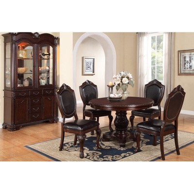 5 PCS Formal Dining Set Table and 4 Chairs Kitchen Furniture Antique Style Brown