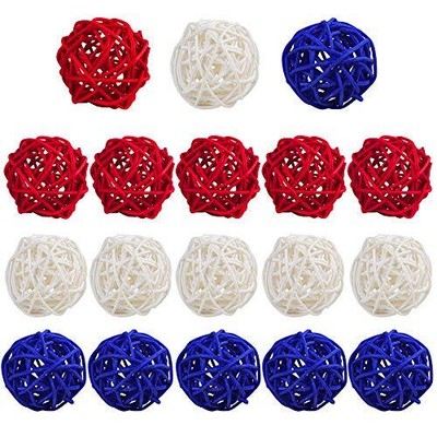 STMK 18 Pcs Red White and Blue Rattan Balls 2 Inch 18 Pcs Red, White and Blue