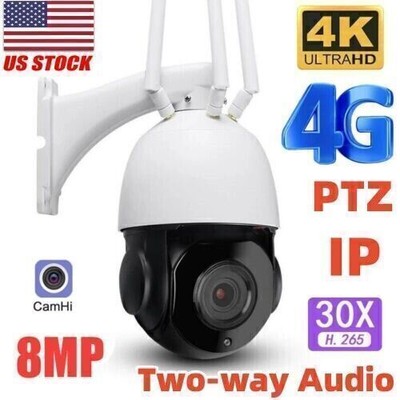 4K 8MP PTZ 4G Outdoor Security Camera 30X Optical Zoom Night Vision CCTV 2-way