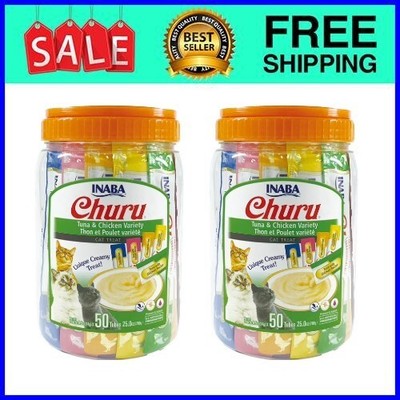 INABA Churu Creamy, Lickable Purée Cat Treat Taurine Tuna Chicken 50 Tubes 2 Pk