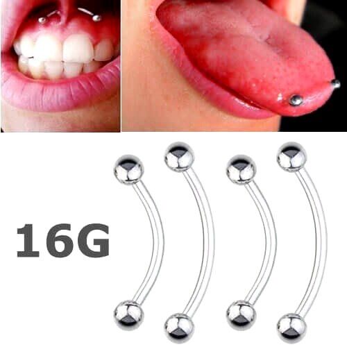12 Pc Lot 16g Long Snake Eyes Piercing Ring Tongue Curved Barbell Surgical Steel