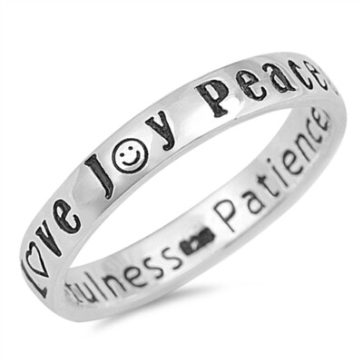 Fruits of the Spirit Silver Ring: Love Joy Peace Patience Kindness Good Faithful