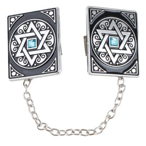 Stars of David with Embedded Blue Stones Silver Plated Tallit Prayer Shawl Clips