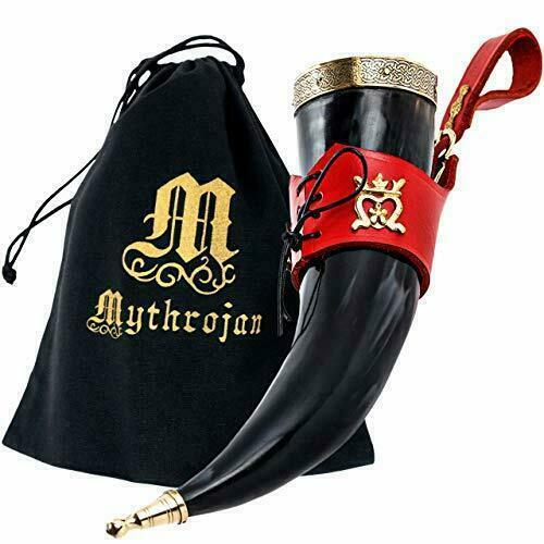 Medieval Viking Drinking Wine Horn Beer Mug with Red Holder Hanger 350 ML