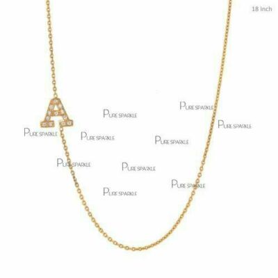 14K Gold 0.11 Ct. Diamond Initial Alphabet "A" Charm Pendant Necklace