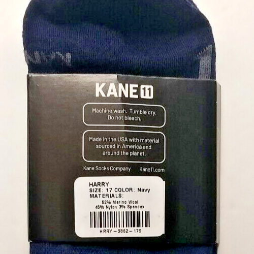 Kane 11 Harry (Size 17) Navy Sports Socks Merino Wool Nylon Spandex ~NWT~