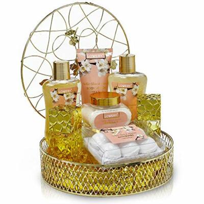 Bath and Body Gift - 13 Pc Set of White Rose Jasmine Home Spa in Perfume Holder