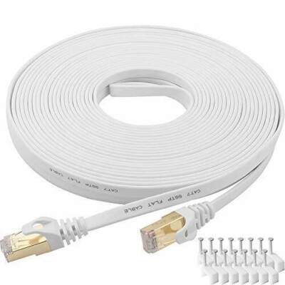 New 25' Category 7 Cat7 Network Ethernet LAN Patch Flat Cable Cord White 25ft A8